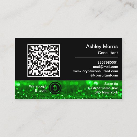Bit Me QRコード私たちはBitcoinsグリーングリッター 名刺 (正面)
