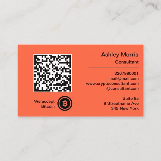 Bit Me QRコード私たちはBitcoinsコンサルタントOrangを受け入れる 名刺 (正面)