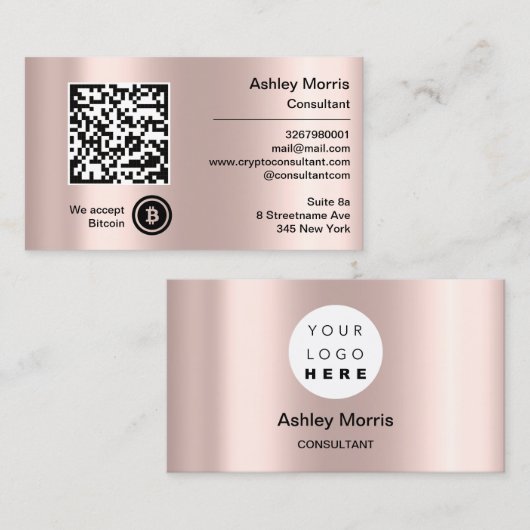 Bit Me QRコード私たちはBitcoinsロゴを受け入れるバラ 名刺 (正面/裏面)