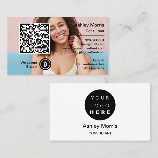 Bit Me QRコード私たちはBitcoins写真を受け入れる 名刺 (正面/裏面)