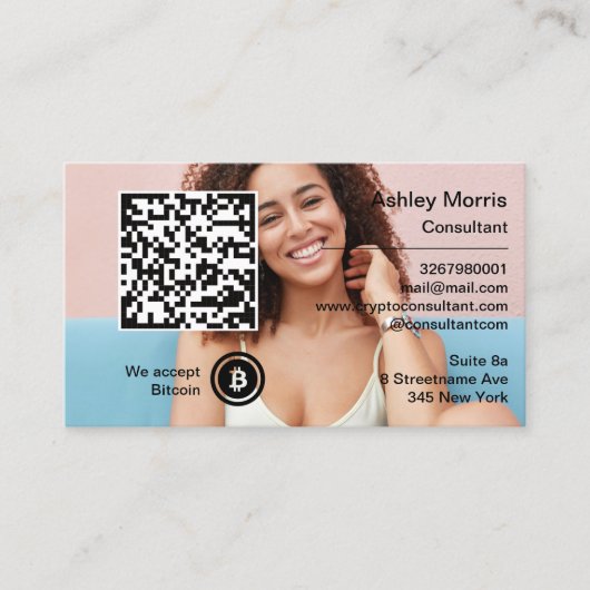 Bit Me QRコード私たちはBitcoins写真を受け入れる 名刺 (正面)