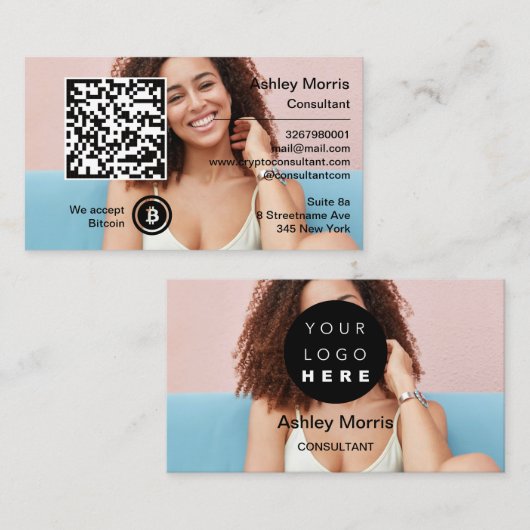 Bit Me QRコード私たちはBitcoins写真を受け入れカスタムる 名刺 (正面/裏面)