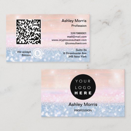 Bit Me QRコードBitcoin Blueを受け入れるグラデーション 名刺 (正面/裏面)