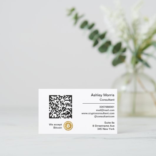 Bit Me QRコードBitcoinsコンサルタント金ゴールドを受け入れる 名刺 (スタンド正面)