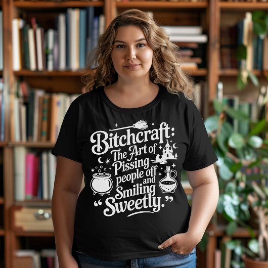 Bitchcraftハロウィーン白オンブラック プラスサイズTシャツ