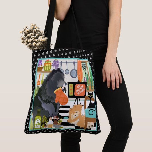 BITCHEN KITCHEN cute dog cooking トートバッグ (クローズアップ)