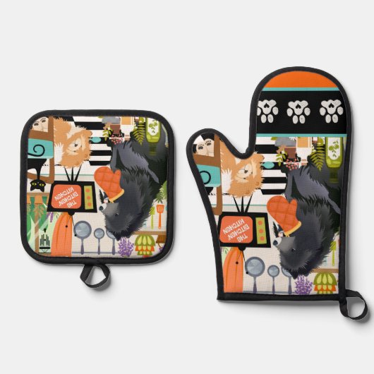 BITCHEN KITCHEN cute dog cooking 鍋つかみ&鍋敷きセット (正面)