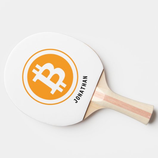 Bitcoinおもしろいオレンジ色の白い暗号通貨名 卓球ラケット (横)