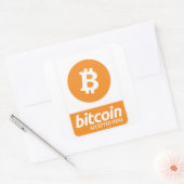 bitcoinここに受け入れステッカー大3インチ(6パック) スクエアシール (封筒)