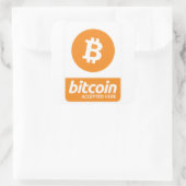 bitcoinここに受け入れステッカー大3インチ(6パック) スクエアシール (バッグ)