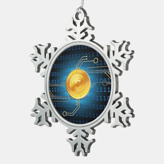 Bitcoinのロゴの記号の暗号のクリスマスのオーナメント スノーフレークピューターオーナメント (右)