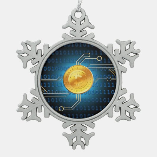 Bitcoinのロゴの記号の暗号のクリスマスのオーナメント スノーフレークピューターオーナメント (正面)