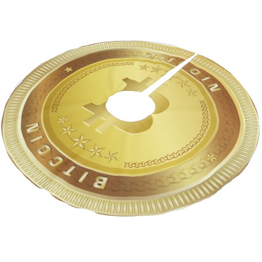 Bitcoinのロゴの記号の暗号のクリスマスツリーのスカート ブラッシュドポリエステルツリースカート (アングル)