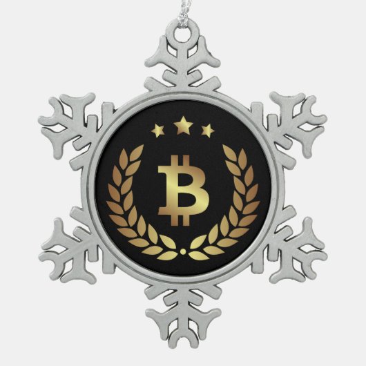 Bitcoinのロゴの記号の暗号の硬貨のクリスマスのオーナメント スノーフレークピューターオーナメント (正面)