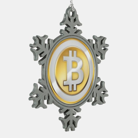 Bitcoinのロゴの記号の暗号の硬貨のクリスマスのオーナメント スノーフレークピューターオーナメント (左)