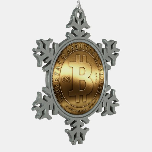 Bitcoinのロゴの記号の金ゴールドの暗号のクリスマスのオーナメント スノーフレークピューターオーナメント (左)