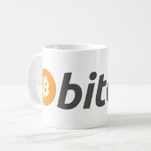 Bitcoinのロゴ + 文字 コーヒーマグカップ (正面左)