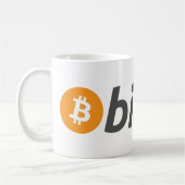 Bitcoinのロゴ + 文字 コーヒーマグカップ (左)