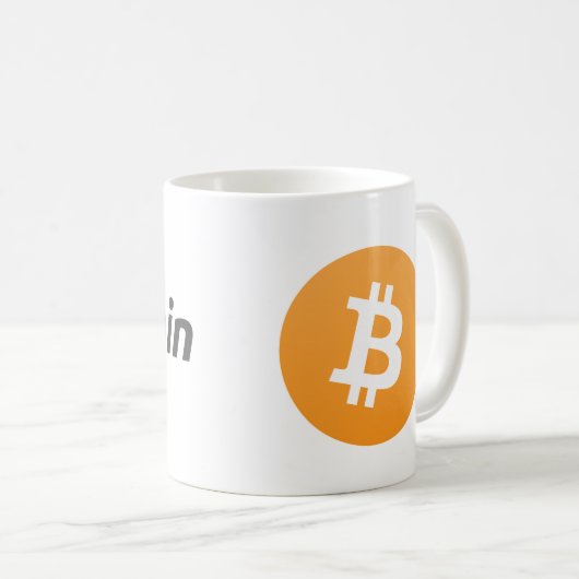 Bitcoinの文字との元のオレンジおよび白いロゴ コーヒーマグカップ (正面右)