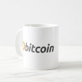 Bitcoinの文字との元のオレンジおよび白いロゴ コーヒーマグカップ (正面左)