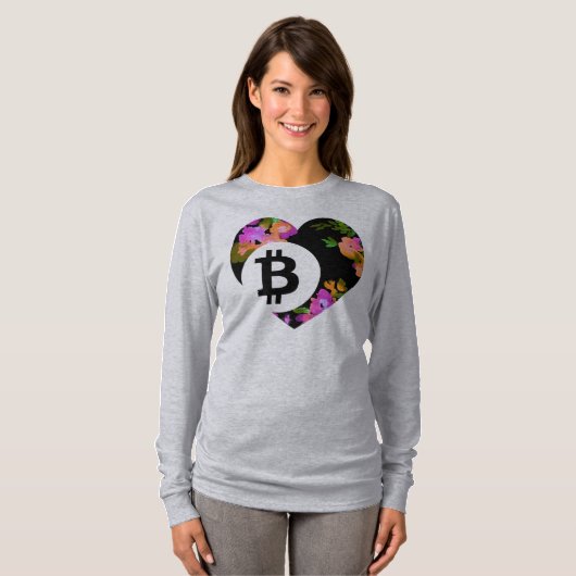 BITCOINの花柄のハートCryptoNook Tシャツ (正面フル)