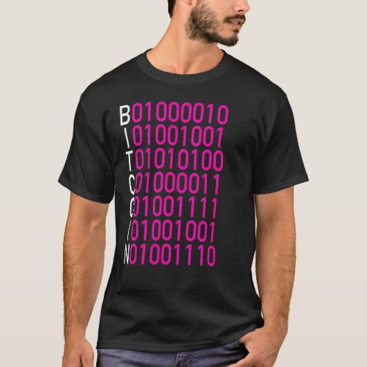Bitcoinバイナリコード暗号通貨ファイナンス金 Tシャツ (正面)