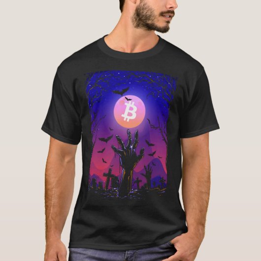 Bitcoinムーントンムーンストーン墓地墓地不気味なハロウィーン Tシャツ (正面)