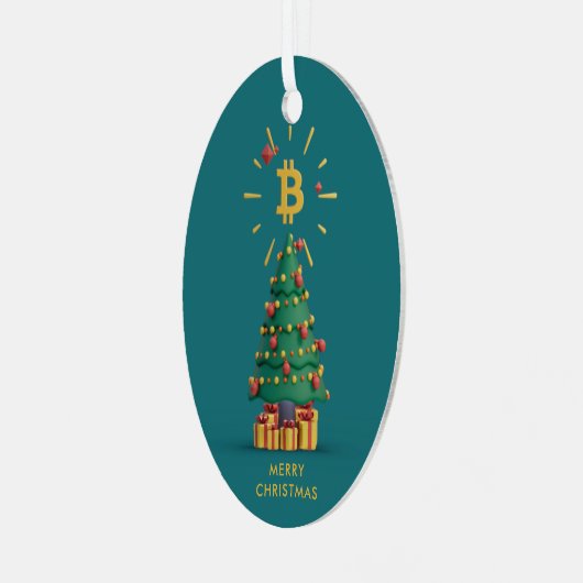 Bitcoinメリークリスマス暗号通貨モダンBTC メタルオーナメント (正面左)