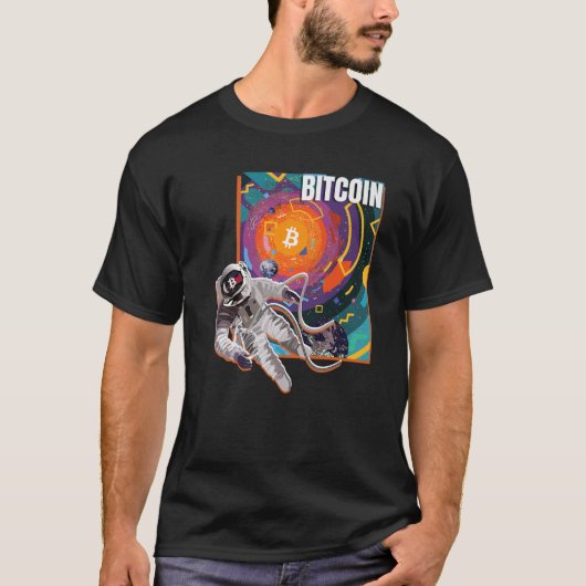 Bitcoinレトロ宇宙80のCrypto Art暗号通貨 Tシャツ (正面)