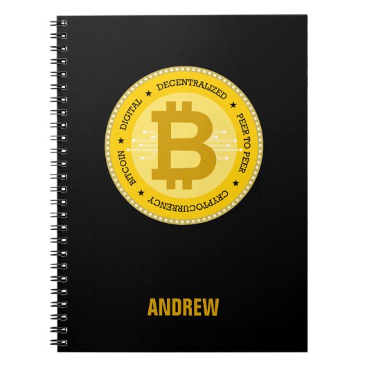 Bitcoinロゴパーソナライズされた名前ノートブックの追加 ノートブック (正面)