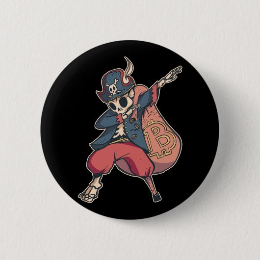 Bitcoinロゴ付きスケルトン 缶バッジ (正面)