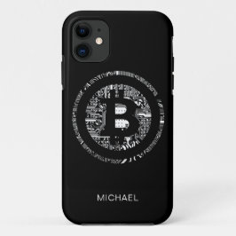 Bitcoinロゴ回路基板黒パーソナライズされた名 iPhone 11 ケース