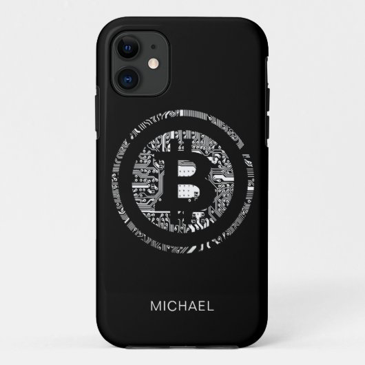 Bitcoinロゴ回路基板黒パーソナライズされた名 Case-Mate iPhoneケース (裏面)