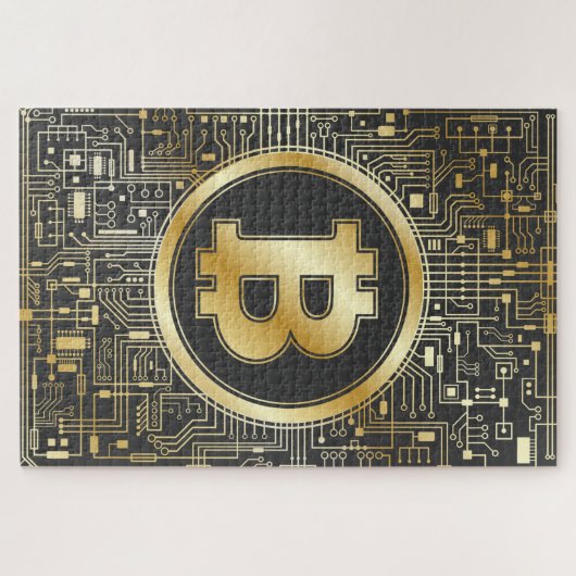 Bitcoinロゴ暗号回路ボード暗号通貨 ジグソーパズル (横)
