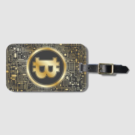 Bitcoinロゴ暗号回路ボード暗号通貨 ラゲッジタグ (正面横)