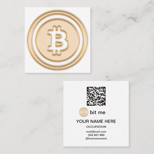 Bitcoin財布QRコードBit Meオンラインロゴの挿入 スクエア名刺 (正面/裏面)