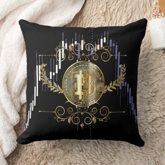 Bitcoin金ゴールドコインデジタルマネーブラック クッション (ブランケット)