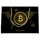Bitcoin金ゴールドワールドブラック暗号パーソナライズされた名 ラージペーパーバッグ (正面)