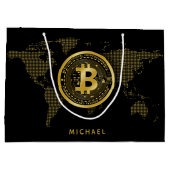 Bitcoin金ゴールドワールドブラック暗号パーソナライズされた名 ラージペーパーバッグ (裏面)
