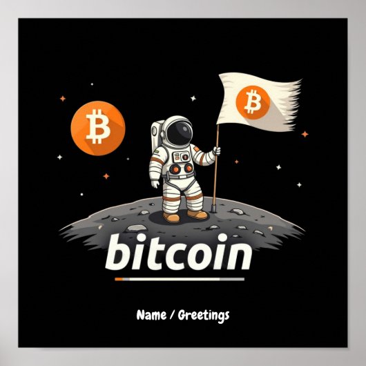 Bitcoin 暗号 月 宇宙飛行士 デザイン BTC ポスター (正面)