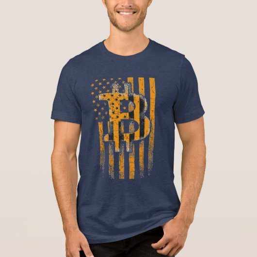 Bitcoin American Flag Patriot Crypto Gear Design トライブレンドTシャツ (正面)
