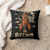 Bitcoin and Rocket to the Moon Crypto Design クッション (ブランケット)