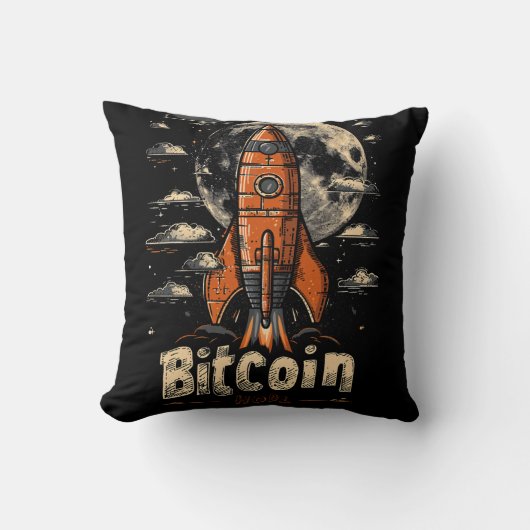 Bitcoin and Rocket to the Moon Crypto Design クッション (正面)