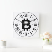 Bitcoin B Bold Roman Numeral Wall Clock スクエア壁時計 (ホーム)