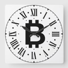 Bitcoin B Bold Roman Numeral Wall Clock スクエア壁時計
