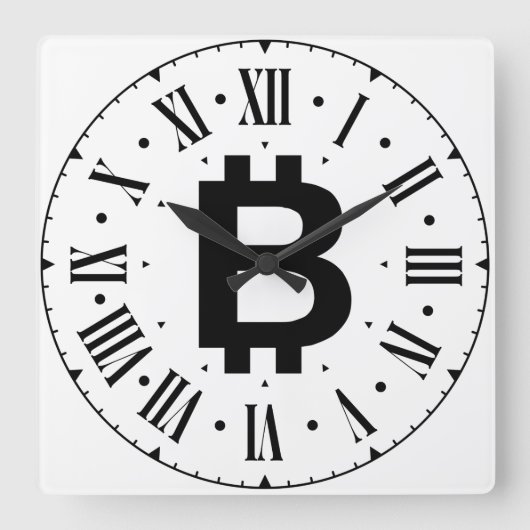 Bitcoin B Bold Roman Numeral Wall Clock スクエア壁時計 (正面)