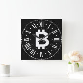 Bitcoin B Cool Roman Numeral Wall Clock スクエア壁時計 (ホーム)