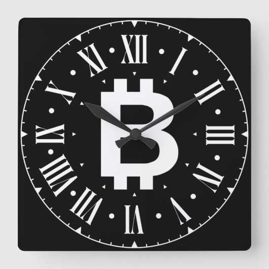 Bitcoin B Cool Roman Numeral Wall Clock スクエア壁時計 (正面)