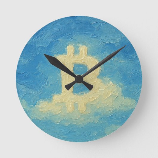 Bitcoin Blue Sky (Oil, Style: 4) ラウンド壁時計 (正面)