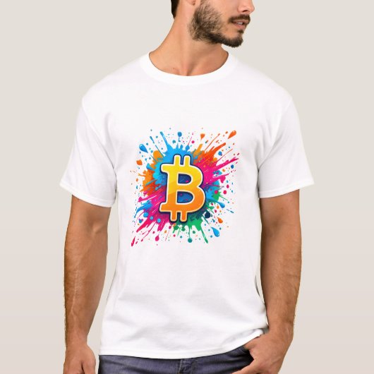 Bitcoin BTC Cryptocurrencyロゴカラースプラッシュ Tシャツ (正面)